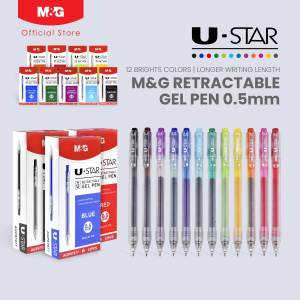 M&G U-STAR Retractable Gel Pen 0.5MM Bullet Tip – Smooth Writing Longer Writing Length Multiple Colors Suitable for Students & Illustrators | AGP87977