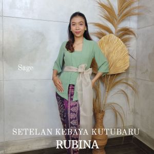 SudanBali Setelan Kebaya Lonceng Airflow Rubina dan Bawahan Kamen Batik Free Selendang Kebaya Pengantin Pesta Wisuda Modern Bali