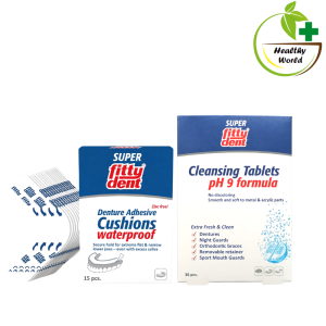 FITTYDENT Dentures Adhesive Cushion 15S + Denture Cleansing Tablets 36S Pack