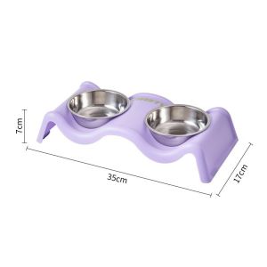 AP AIMAYAPET Stainless Steel Pet Double Bowl Non-Slip Wavy Elevated Dog Cat Feeder Waterer Rustproof Bite-Resistant
