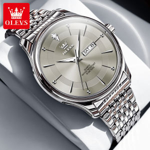 OLEVS นาฬิกาสำหรับบุรุษนำเข้าจากสวิตเซอร์แลนด์กันน้ำส่องสว่างปฏิทินคู่ uartz สแตนเลสแฟชั่นธุรกิจ relo สำหรับชาย