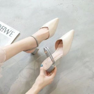 [Free Shipping] Soft leather dual-use closed-toe mules 2026 summer new versatile high-heeled chunky heel sandals for women suitable for both indoor and outdoor wear
