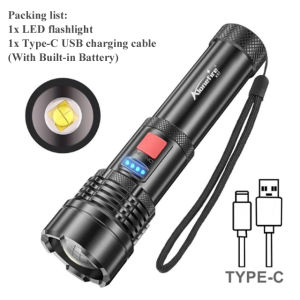 AloneFire X57 2500Lumen Zoom Super Bright LED Flashlight Type-C USB Charging Night Llighting Hiking Camping Waterproof Home Work Light