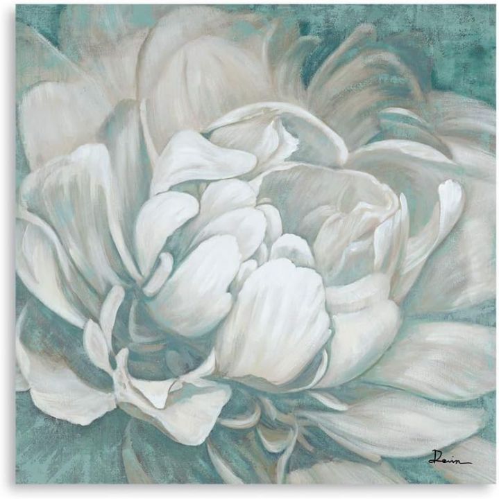 Teal Wall Art Bathroom Decor: Framed Dark Teal White Gray Flower Wall Decor For Bedroom Large Teal Colored Canvas Wall Art For Living Room Decorations Teal Abstract Picture Kitchen Accessories 24x24in