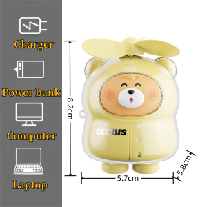 Mini Fan For Student Kids Gift Portable Rechargeable Small Fan Strong Wind Handheld Fan USB Battery Cooling Cartoon Toys Cute Fan Soft Rubber Leaves