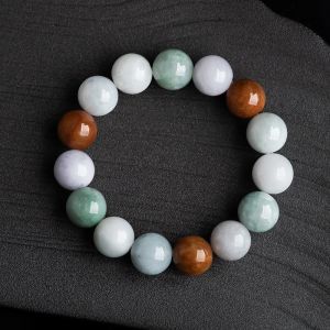 Natural A-grade Ice Jade 13mm Round Beaded Fashion Multicolor Bracelet for Men