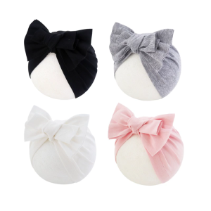 1 Set Baby Cotton Turban Hat Elastic Bonnet Caps Indian Headgear with Bowknot Design for Newborn Girls 0 to 36 Months
