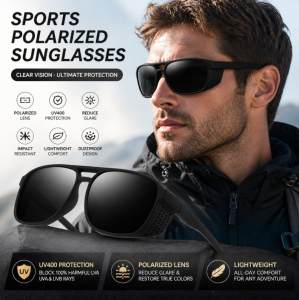 Polarized Sunglasses Double Bridge Hollow Side Frame Outdoor Sports Eyeglasses for Men Women Fashion Shades UV400 Protection
