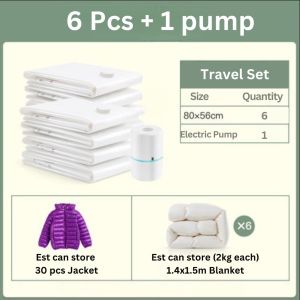 6pcs Large Vacuum Bag for Travel with Air Pump Clothes Storage Bag Transparent Border Compressed Seal Space Saving Seal