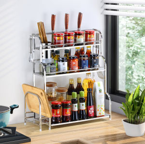 Thanh lý Kệ Đựng Đồ Kệ Để Gia Vị-Kệ Đựng Gia Vị trong tủ bếp 2 tầng và 3 tầng đa năng bằng Inox 304 không gỉ có ống để đũa giá để dao thớt