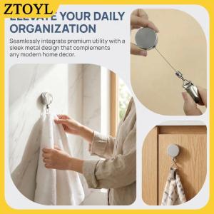 ZTOYL  Phòng tắm khăn giá tự động có thể thu vào treo tường không khoan tự dính thiết kế để tối ưu hóa không gian