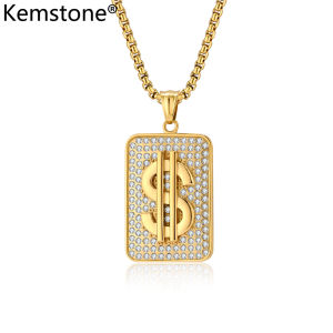 Kemstone Mens Hip Hop Dollar Stainless Steel 18K Gold Plated Square Pendant Necklace Jewelry