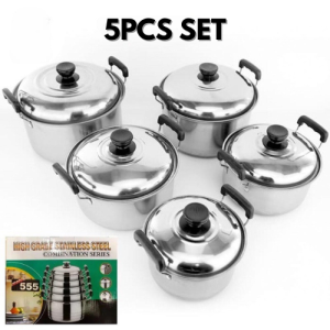 High Grade Stainless Steel Silver Caserol Double Handle Soup Pot Kitchen Cooking Ware