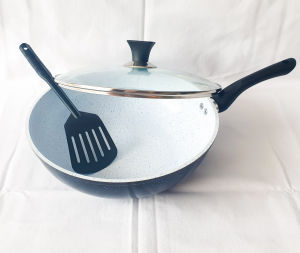 Orion Panci Teflon Wajan 30cm Anti Lengket Non Stick Marble Ceramic Coating Wok + Tutup & Spatula