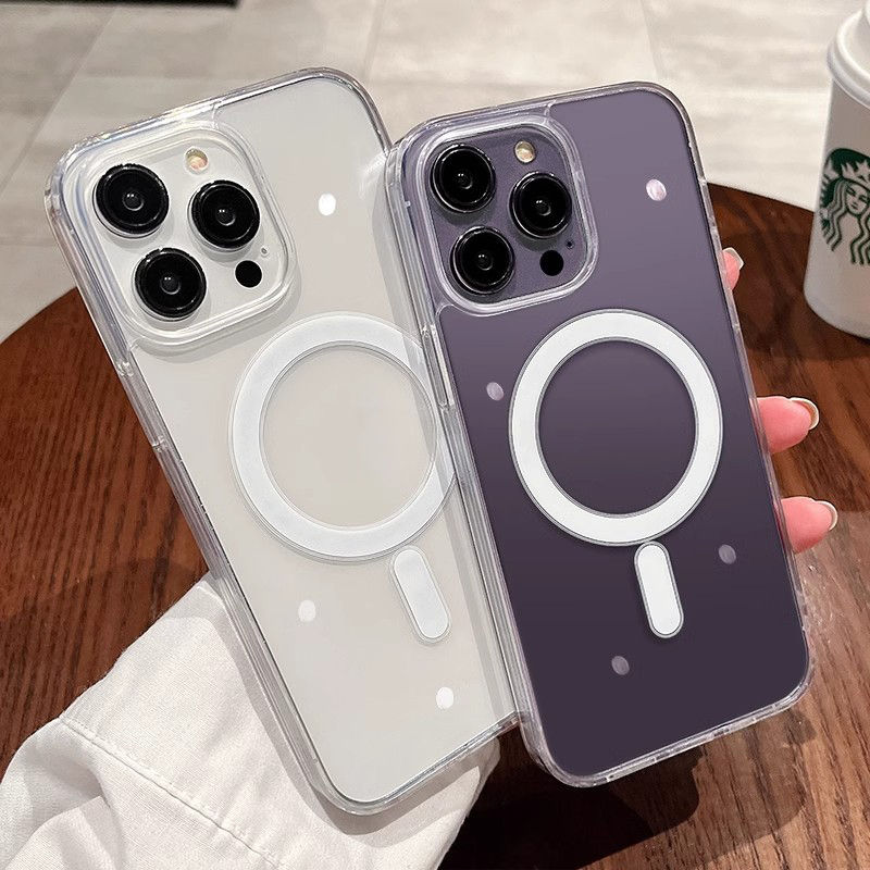 For IPhone 16 15 14 13 12 11 Pro X Xr Xs Max 7 8 Plus Shock Proof Magnetic Transparent Case PC Hard Phone_voghion.com