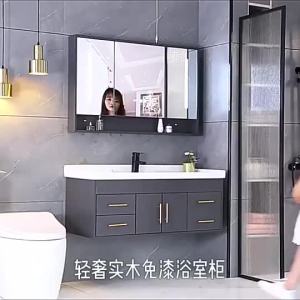 Luxury Slab Integrated Bathroom Cabinet Set with Smart Nano Rock Washbasin & Vanity Mirror