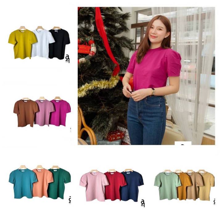 A21🌸เสื้อยืดแขนยก ผ้าคอตตอล🌸 งานป้าย | Lazada.co.th