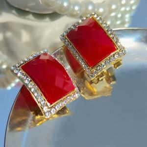 Fashionable Ring Gift 复古棱形黑色耳环女高级感气质耳扣式耳钉水晶新款潮轻奢港风耳饰