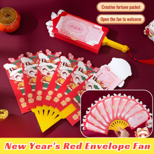 New Year Red Envelope Fan Cartoon Folding Fan Red Envelop Spring Festival Fan Red Package 新年扇形折叠红包