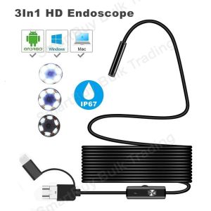 Industrial Endoscope 2 meter long 3-in-1 Pipe Inspection Camera IP67 Waterproof