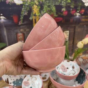 Bộ Bát Đĩa Gốm Sứ Decor Bát Ăn Cơm Bát Ăn Chè Chén Dĩa Dễ Thương Bộ Bát Đĩa Huơu Hồng xinh yêu dễ thương