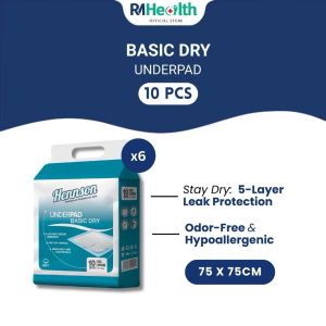 [FULL CARTON] Hennson Basic Dry  Underpad 75 x 75cm 10pcs/pack 6 /16 Packs Bed Protection Pad