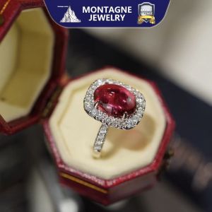 Montagne Jewelry 18K White Gold ring for women Diamond Inset Fine Jewellery Natural 3.2 Carat Rubellite Ring