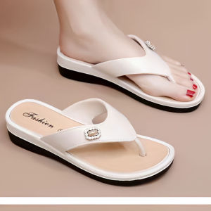 [Free Shipping] Solid Color High-Heeled Flip-Flops For Women Suitable For Indoor And Outdoor Use With Soft Soles And Wear-Resistant Design