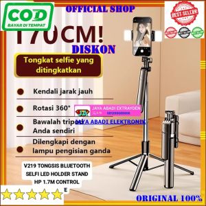 V219 ORI LED TONGSIS BLUETOOTH HP HOLDER STAND STANDING SELFIE FLASH LIGHT TRIPODS STIK STICK 1.7 1