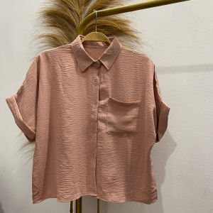 KEMEJA LENGAN PENDEK CRINKLE WANITA / KEMEJA OVERSIZE WANITA-NEW 08