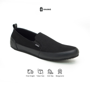 KHANS - Kylian Full Black Sepatu Slip On Formal Casual Pria Kulit Kerja Resmi Kuliah Kondangan
