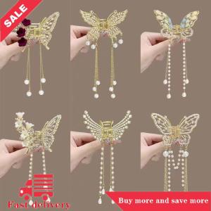 [COD] Tinh tế Rhinestone bướm tua tóc Claw Clip Hàn Quốc mới ponytail Braid ngọc trai Kẹp Tóc Cô Gái cua kim loại mũ Quà Tặng