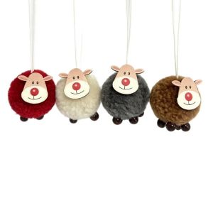 DECALE 4PCS/Set Wool Felt Christmas Tree Ornaments Felt Deer Wooden Elk Wooden Deer Ornaments Creative Sheep Elk Hanging Pendant Christmas
