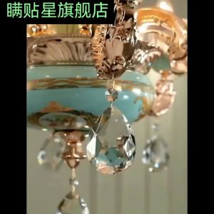 European Retro Chandelier Ceramic Wall Lamp Living Room Crystal Lamp Dining Room Hanging Lamp Modern Duplex Luxury Chandelier