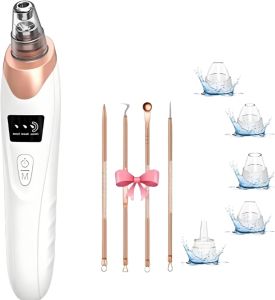 Pore Vacuum Intelligent USB Rechargeable Blackhead Remover Vacuum3 Levels Adjustable Pore Vacuum Blackhead Remover with 5 Suction Power6 Probe Blackhead Extractor Tools (one SizeGold)