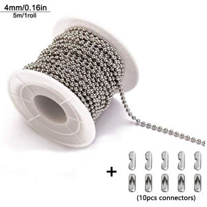 2/5/10m Metal Bead Chain 1.2-4mm Ball Chain with 50/10pcs Matching Adjustable Pull Connector for Keychain Jewelry Making