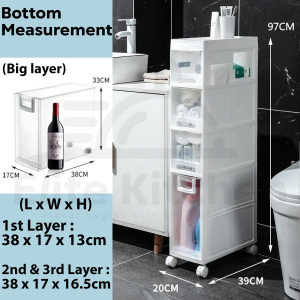 Elite Kitchen - 2/3/4 Layers Multi-Functional Waterproof Storage Cabinet Bathroom Storage Toilet Side Cabinet Kitchen