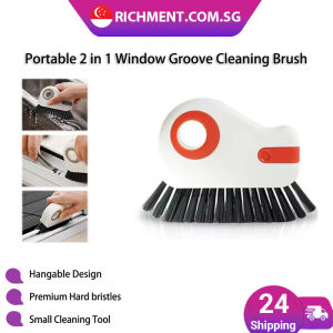 【✅SG Brand】RICHMENT 2-in-1 Magic Window Track Cleaner Brush with Built-in Scraper Curved Brush Head for Window Rails Door Tracks & Narrow Gaps Washable & Reusable
