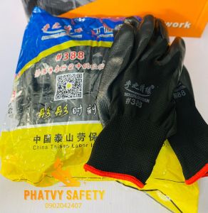 {COMBO 12 ĐÔI} Găng Tay 12 Đôi mã 388 Phủ Cao Su MÀU ĐEN-găng tay bảo hộ lao động_ găng tay lao động phủ sơn