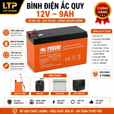 Ắc quy FUROMI 12V-9AH CHÌ / Dùng cho bình xịt thuốc điện/loa kéo/cửa cuốn/Xe Điện trẻ em