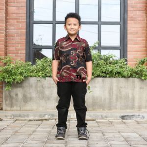 Setelan Batik Keluarga Modern Motif Ruffle Kerismaron - Baju Atasan & Tunik Warna Cokelat