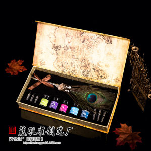 European R Feather Pen Dipped in Water Pen Head Suit Pea Feather Color Powder Ink Map Set in Stock