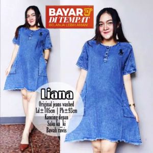 Dress Wanita Pendek Jeans Korea Polim - Homey dress Midi - Daster Wanita Keinian Viral - Dress Pesta No Busui - Baju Denim Jeans