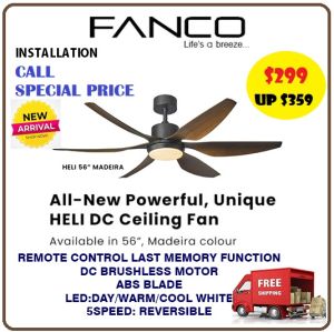 [CLIMATE VOUCHER ]FANCO HELI 56 CEILING FAN  Heli 66  3 TONE LED LIGHT KIT WITH REMOTE  Singapore Warranty  FREE Express Delivery
