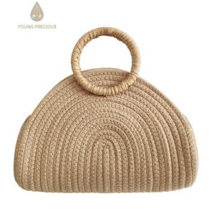 กระเป๋ากระเป๋าคลัตช์ถักสำหรับผู้หญิงกระเป๋าผ้าฝ้ายแฮนด์เมดมีเชือกหวายหรูหราดีไซน์สำหรับออกชายหาดและเที่ยวสบายๆ