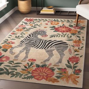 Vintage Crystal Velvet Hotel-style Guesthouse Decorative Carpet Zebra Floral Living Room Rug Stain-resistant Bedroom Bedside Rug Study Room Mat 复古酒店民宿装饰地毯 斑马花卉客厅地毯 耐脏 卧室床边毯 书房地毯 FUNIANQI