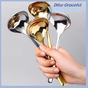 Ditur ช้อนกลมสแตนเลสหัวใหญ่สำหรับอาหารค่ำด้ามยาวสีแดงทองช้อนคนทำขนมหวานสำหรับอุปกรณ์ในครัว