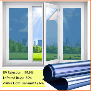 WEPHOTO น้ำเงิน ฟิล์มหน้าต่าง การแสดงผลของหน้าต่าง ปิดกั้นดวงอาทิตย์ ไฟดับ และป้องกันรังสียูวี กระจกส่องทางเดียว ฟิล์มสะท้อนแสง