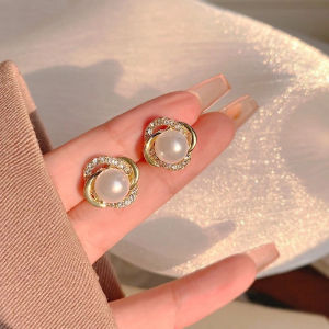 Korean Rhinestone Geometric Pearl New Style Trendy Temperament Simple Fashion Earrings