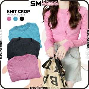 Atasan Wanita Twisted Crop Long Sleeves T-shirt Bahan Rajut / Baju Lengan Panjang Knit Crop Fashion Street SM P367
